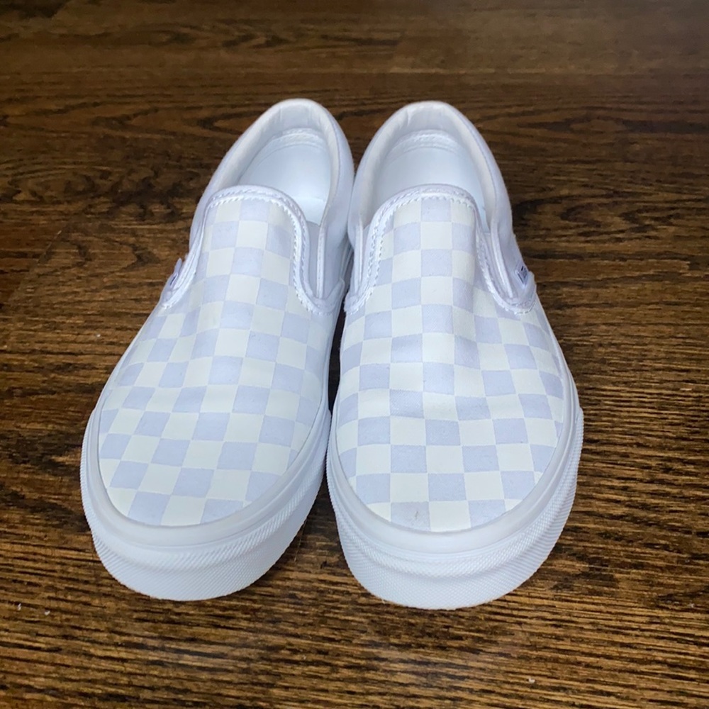 Vans Checkerboard Reflective White Slip Ons